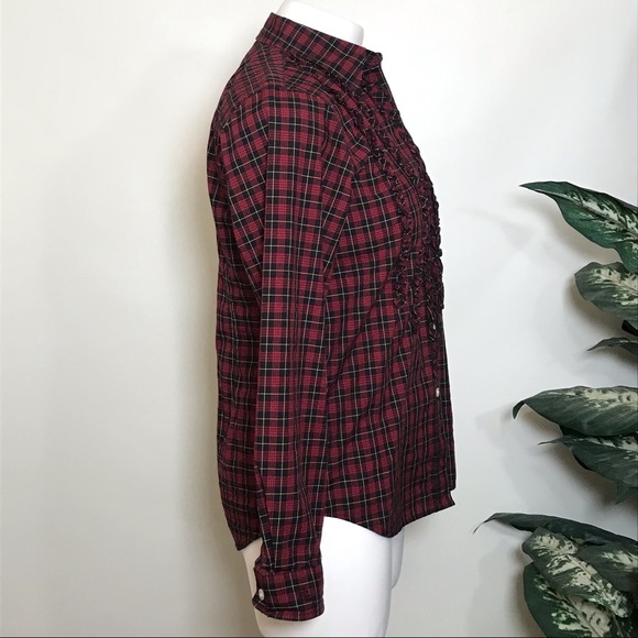 Vintage LAUREN RALPH LAUREN Plaid Ruffle Button Down Long Sleeve Top - Picture 4 of 7